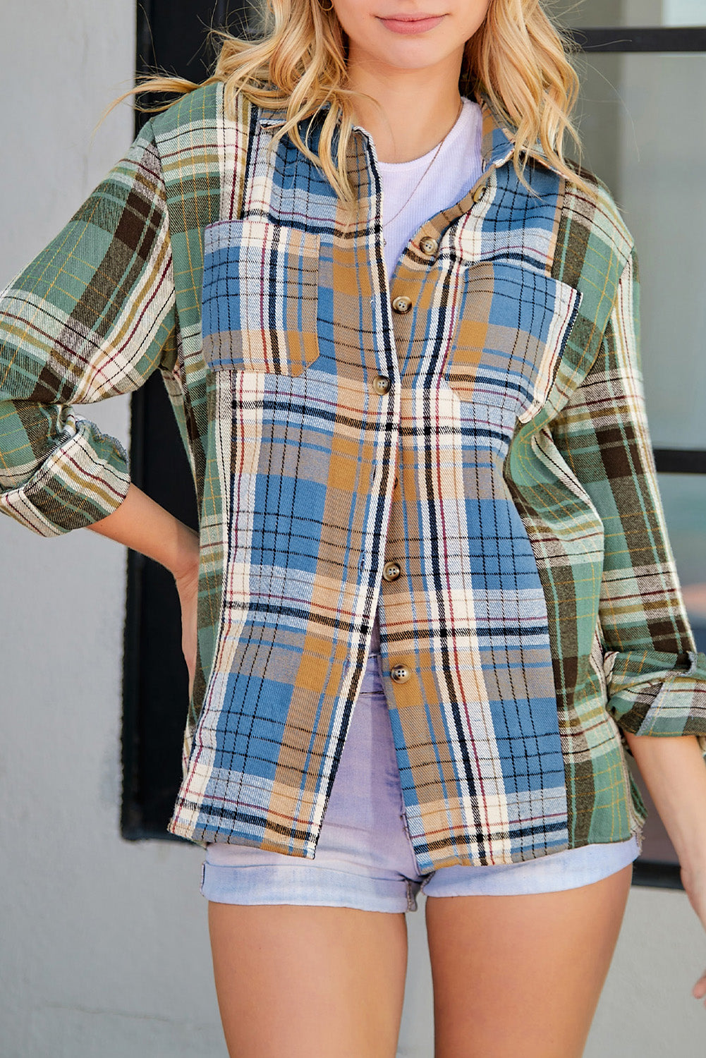 Stretchy Plaid Button-Down Shirt Plaid