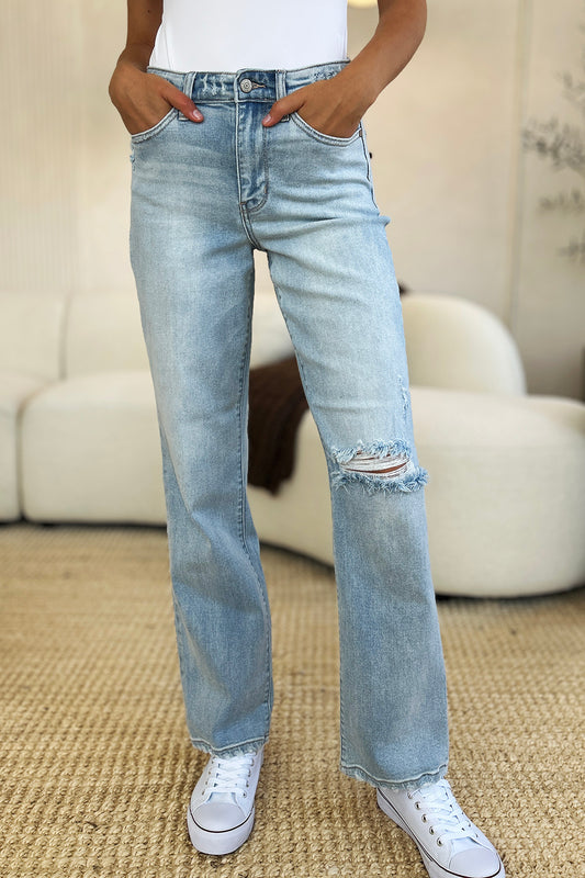 Judy Blue Full Size High Waist Distressed Straight Jeans Light