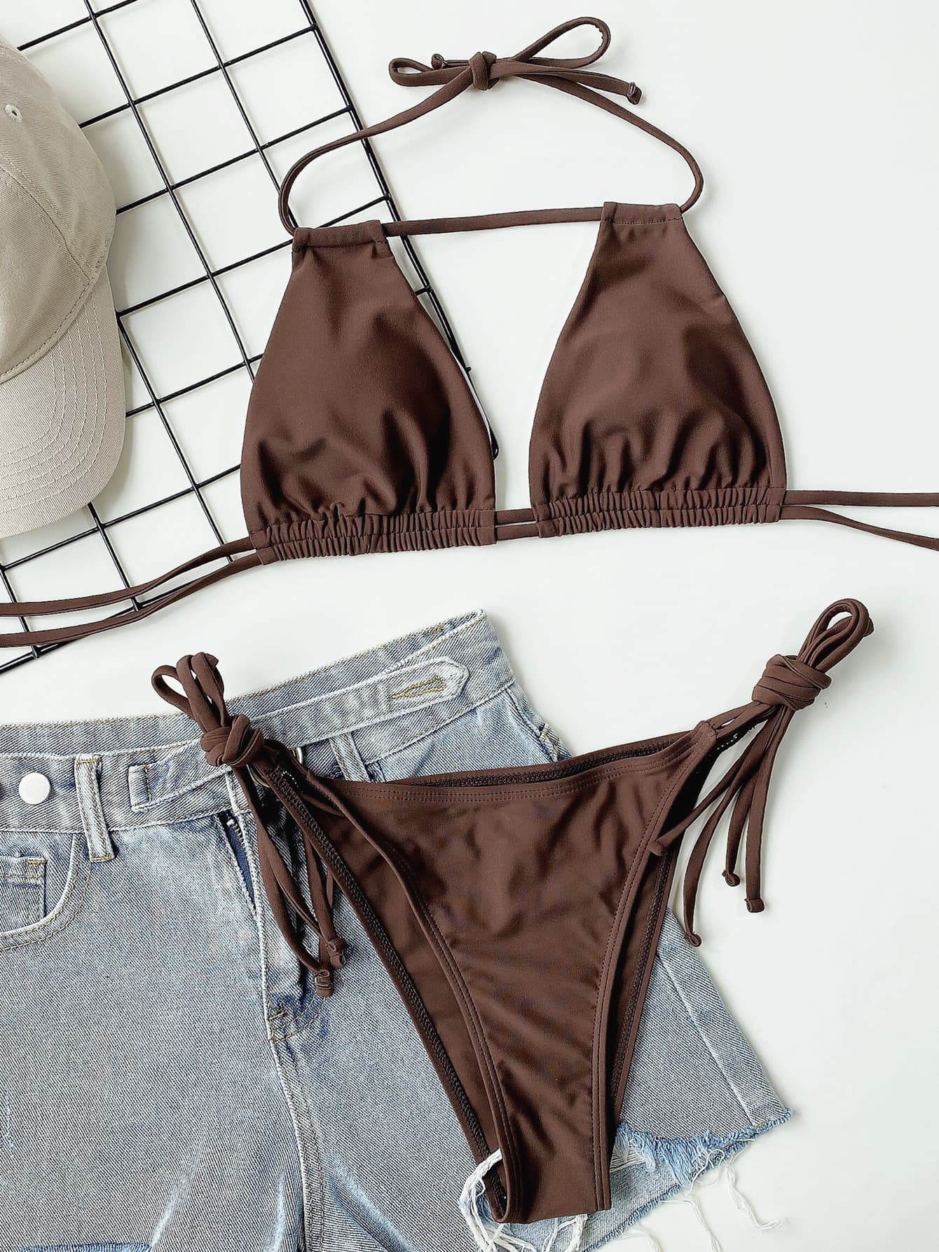 Ruched Halter Bikini Set