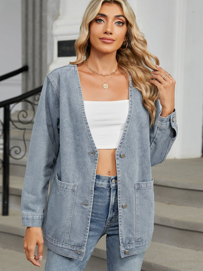 Classic Denim Jacket with V-Neck