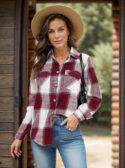 Plaid Shacket with Pockets and Collar