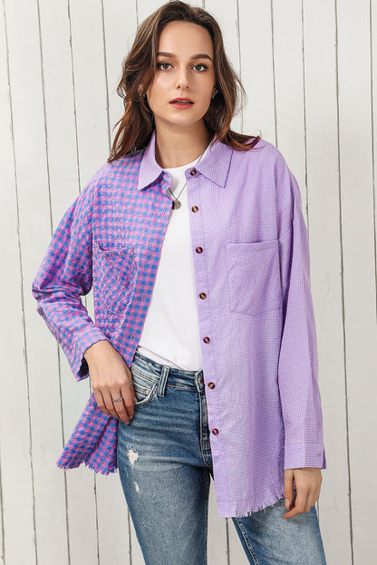 Back-to-School Plaid Longline Shirt Lavender