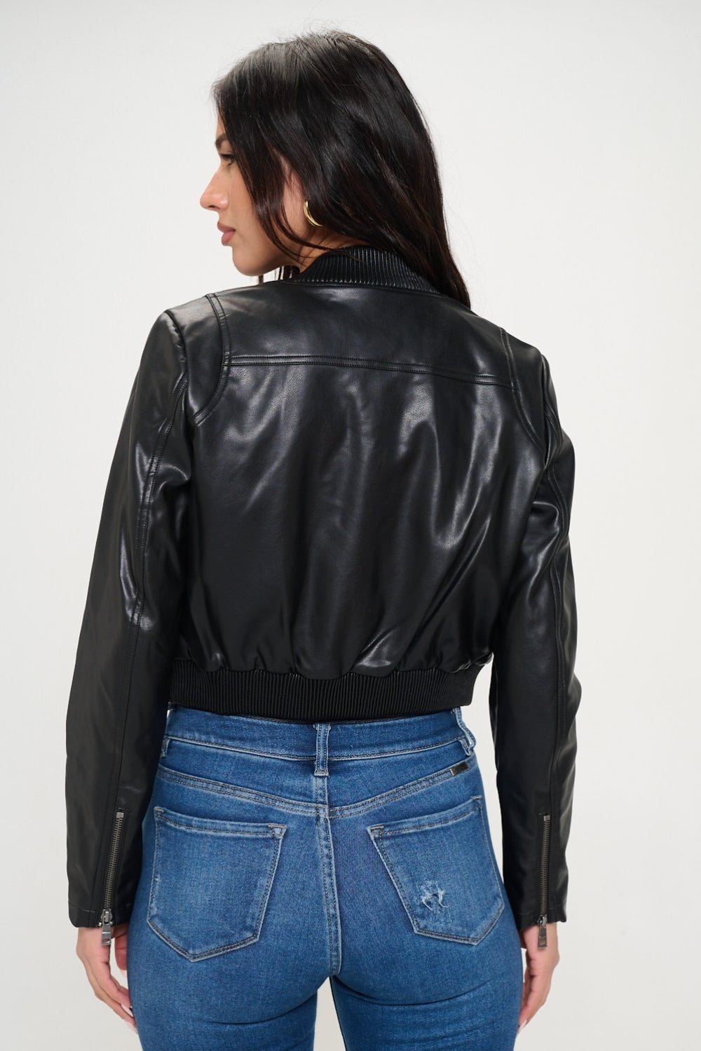 Vegan Leather Cropped Bomber Jacket