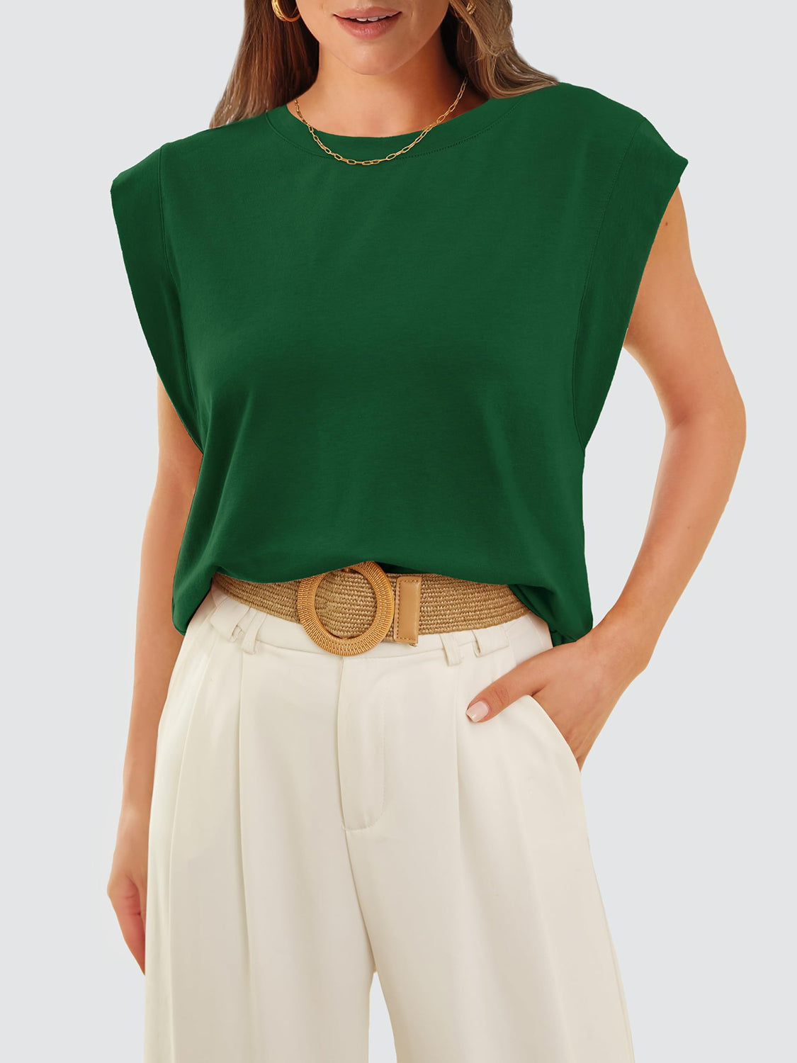 Classic Round Neck Cap Sleeve Top