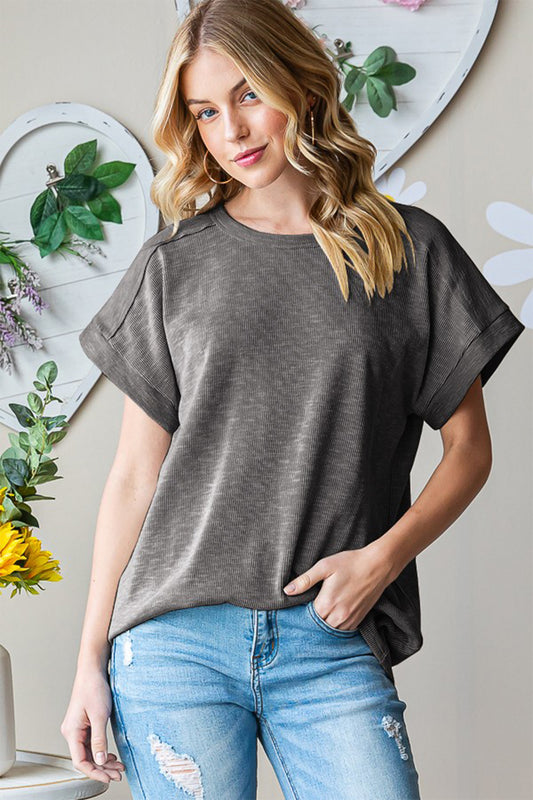 Heimish Full Size Short Sleeve Round Neck T-Shirt Charcoal