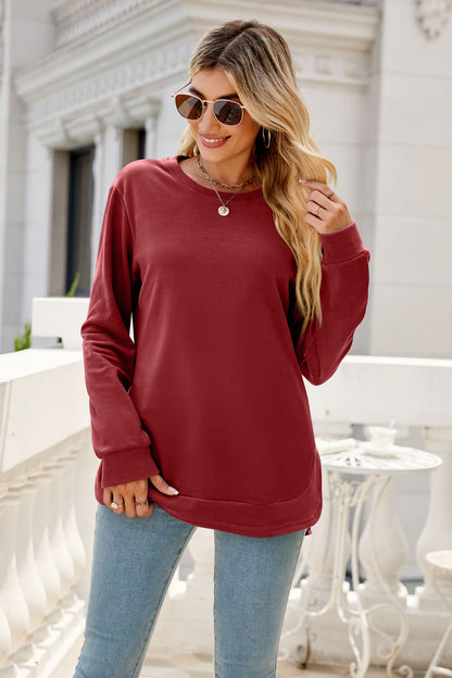 Round Neck Slit Tunic Top Wine