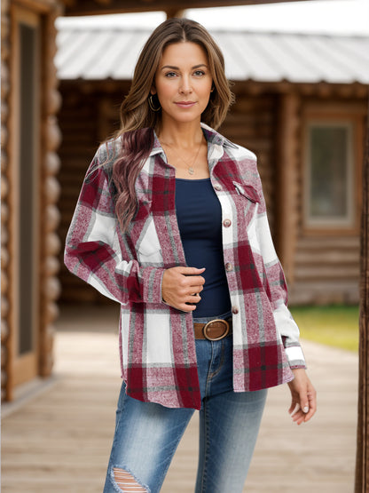 Plaid Shacket with Pockets and Collar