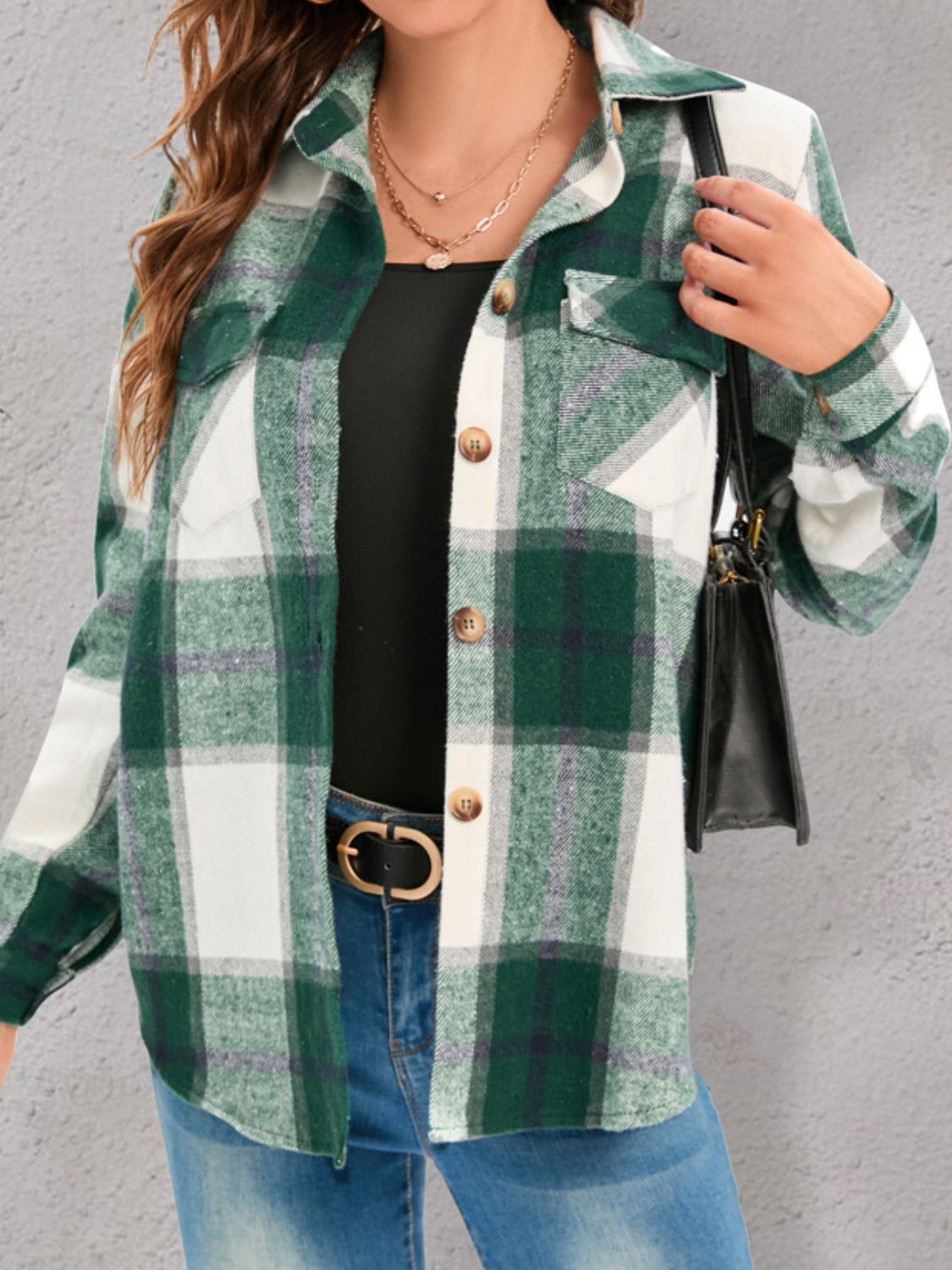 Plaid Shacket with Pockets and Collar