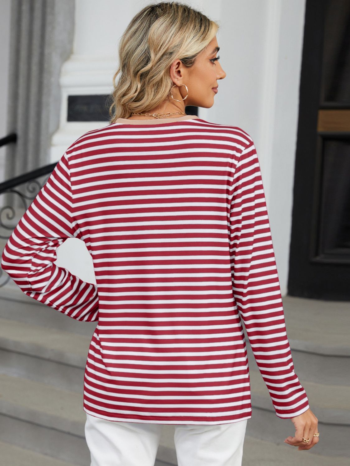 Striped Notch Neck Tee