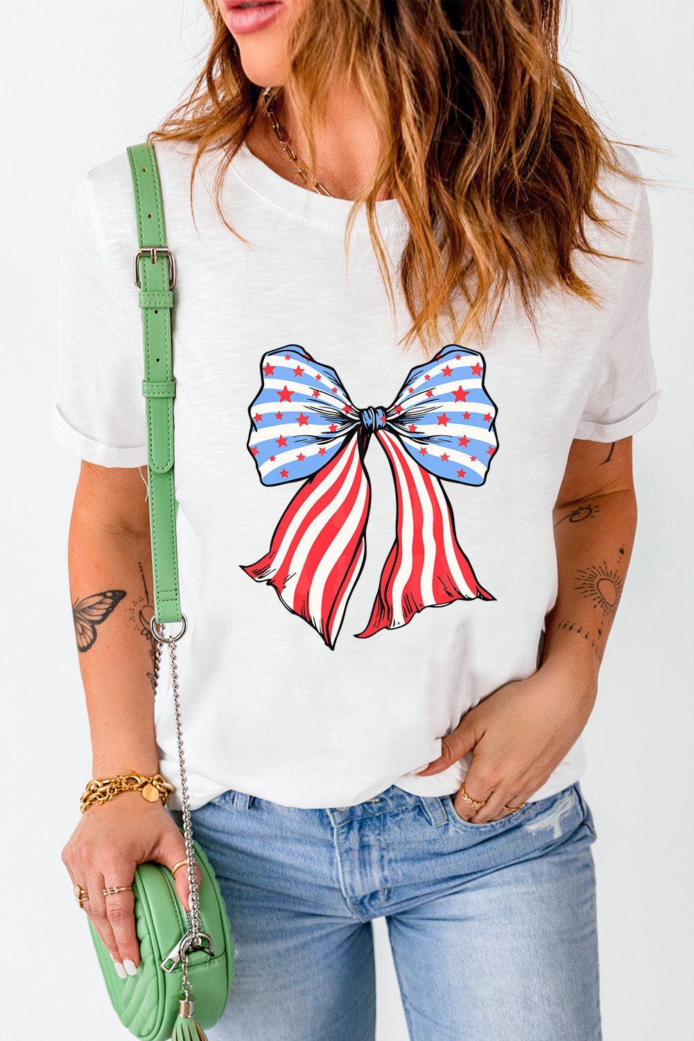 Patriotic Bow Tee White