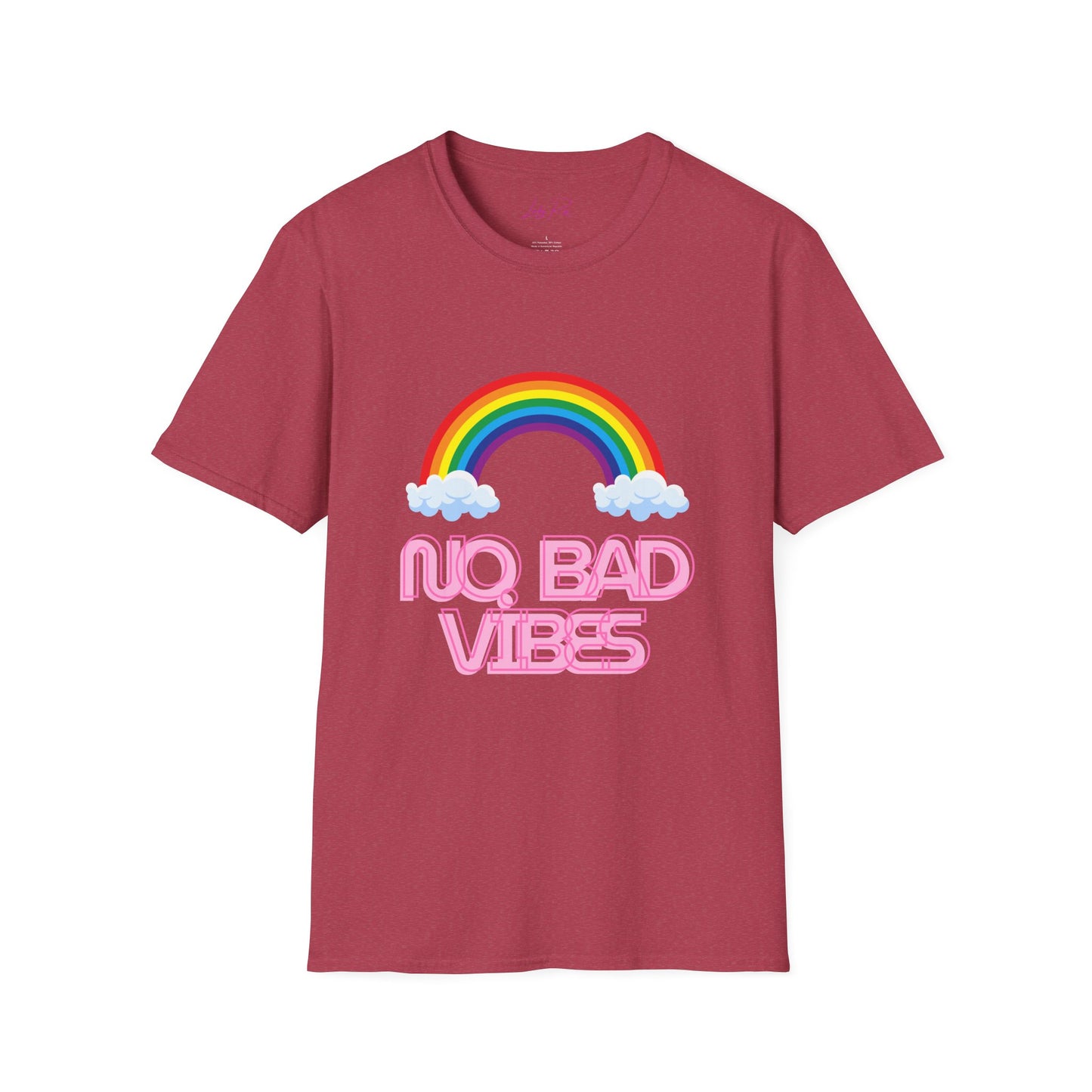 No Bad Vibes Rainbow T-Shirt – Spread Positivity in Style Heather Cardinal