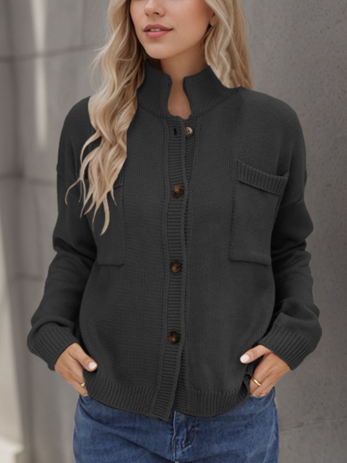 Button Up Long Sleeve Cardigan Black