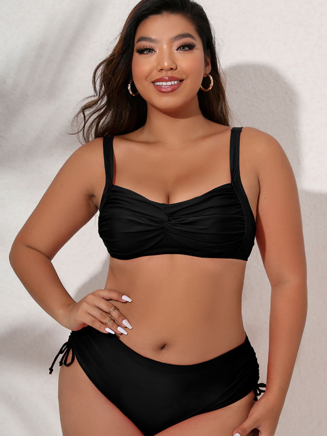 Plus Size Twist-Front Tie Tankini Black