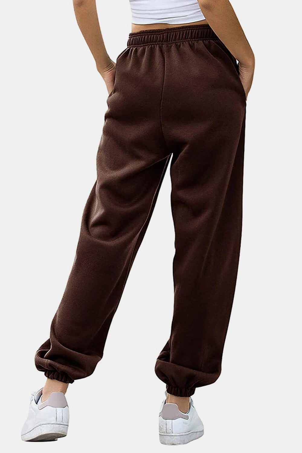 Elastic Waist Joggers with Pockets Chocolate