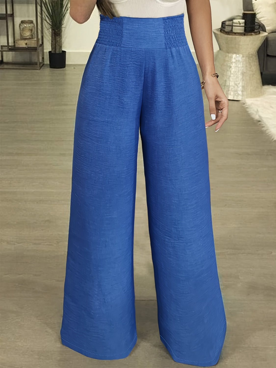 Plus Size High Waist Wide Leg Pants Royal Blue