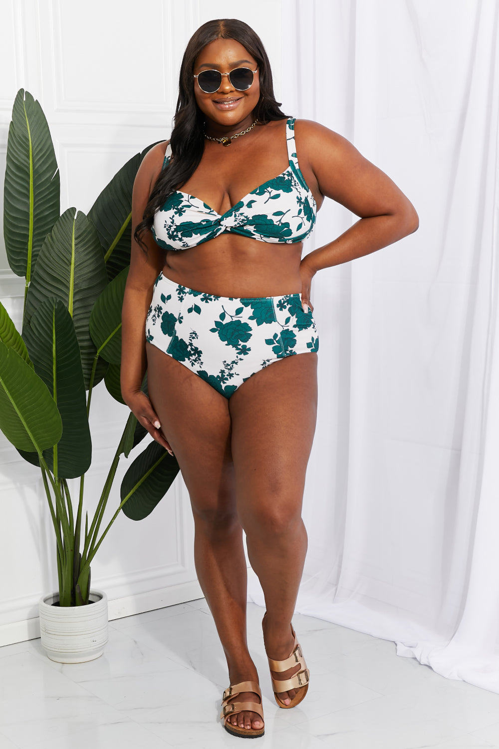 Forest Green High-Waisted Twist Bikini