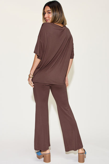 Comfy Bamboo Drop Shoulder Tee & Flare Pants Set