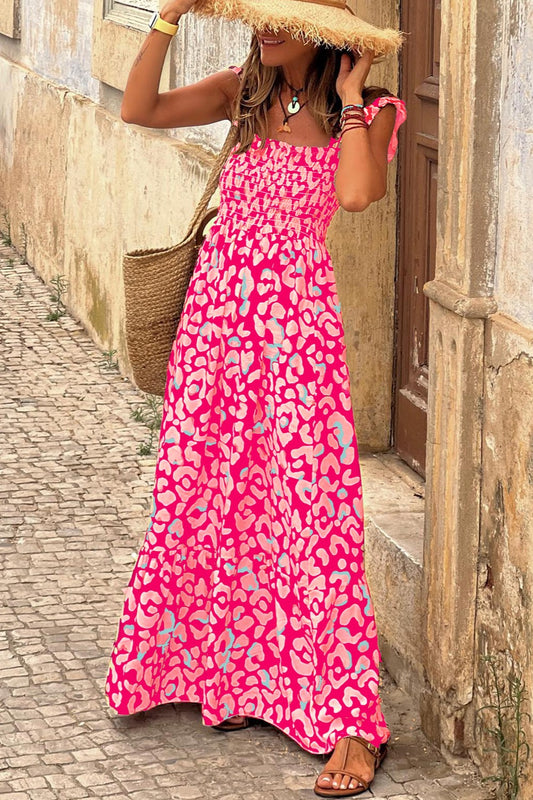 Boho Printed Midi Dress Hot Pink