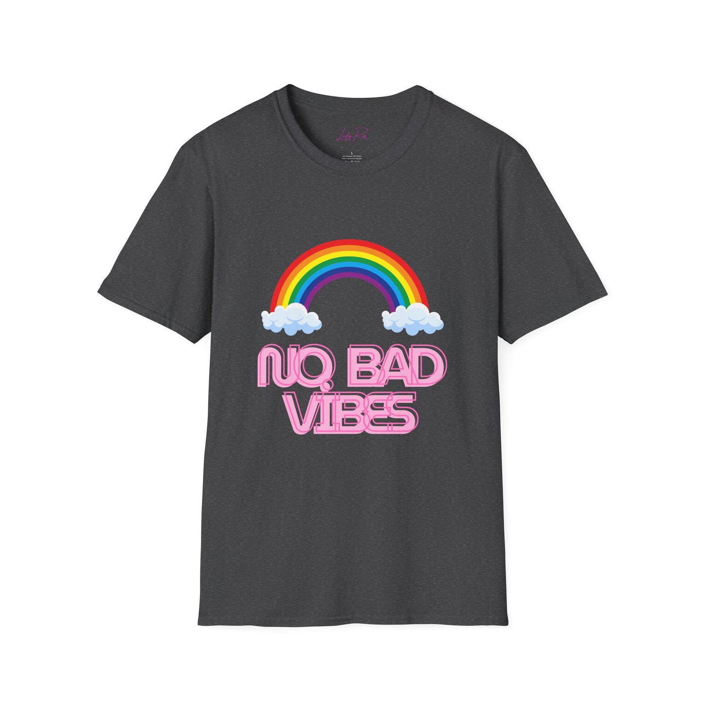 No Bad Vibes Rainbow T-Shirt – Spread Positivity in Style Dark Heather