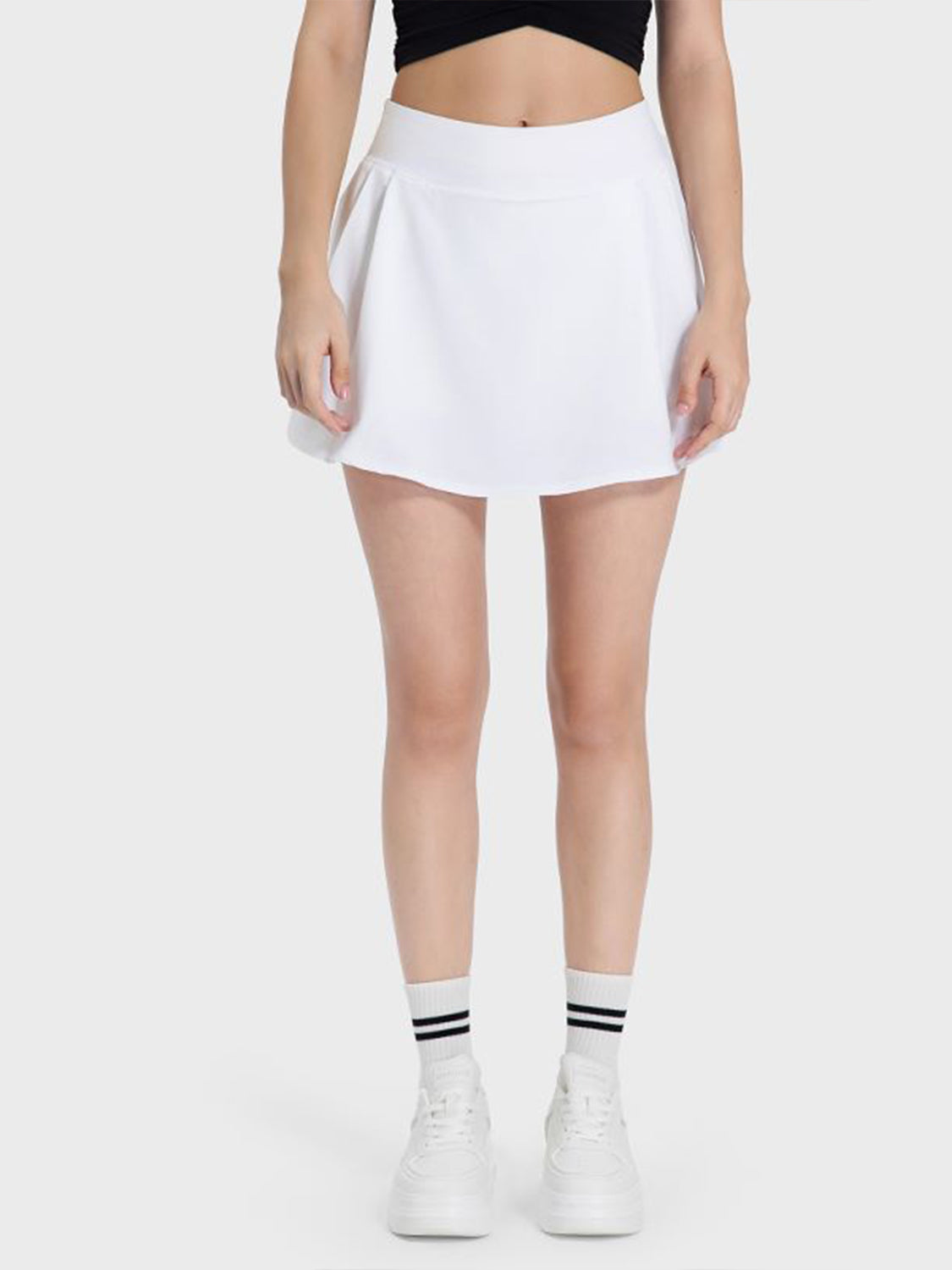 Pleated Detail Mid-Rise Waist Active Skirt White