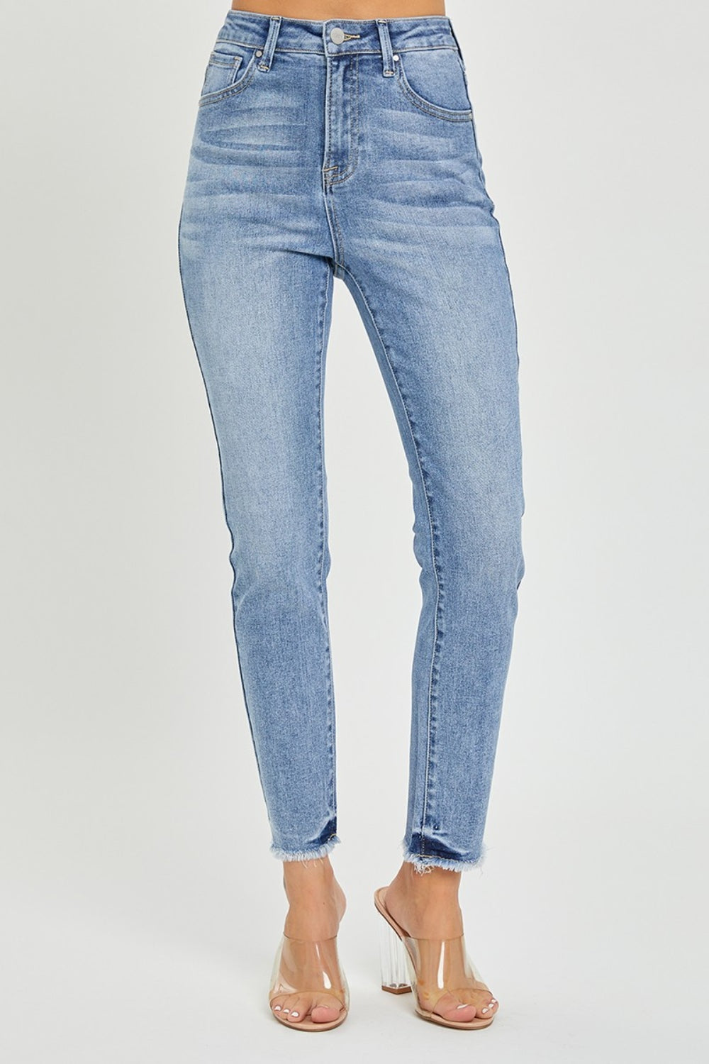 RISEN Full Size High Rise Frayed Hem Skinny Jeans Medium
