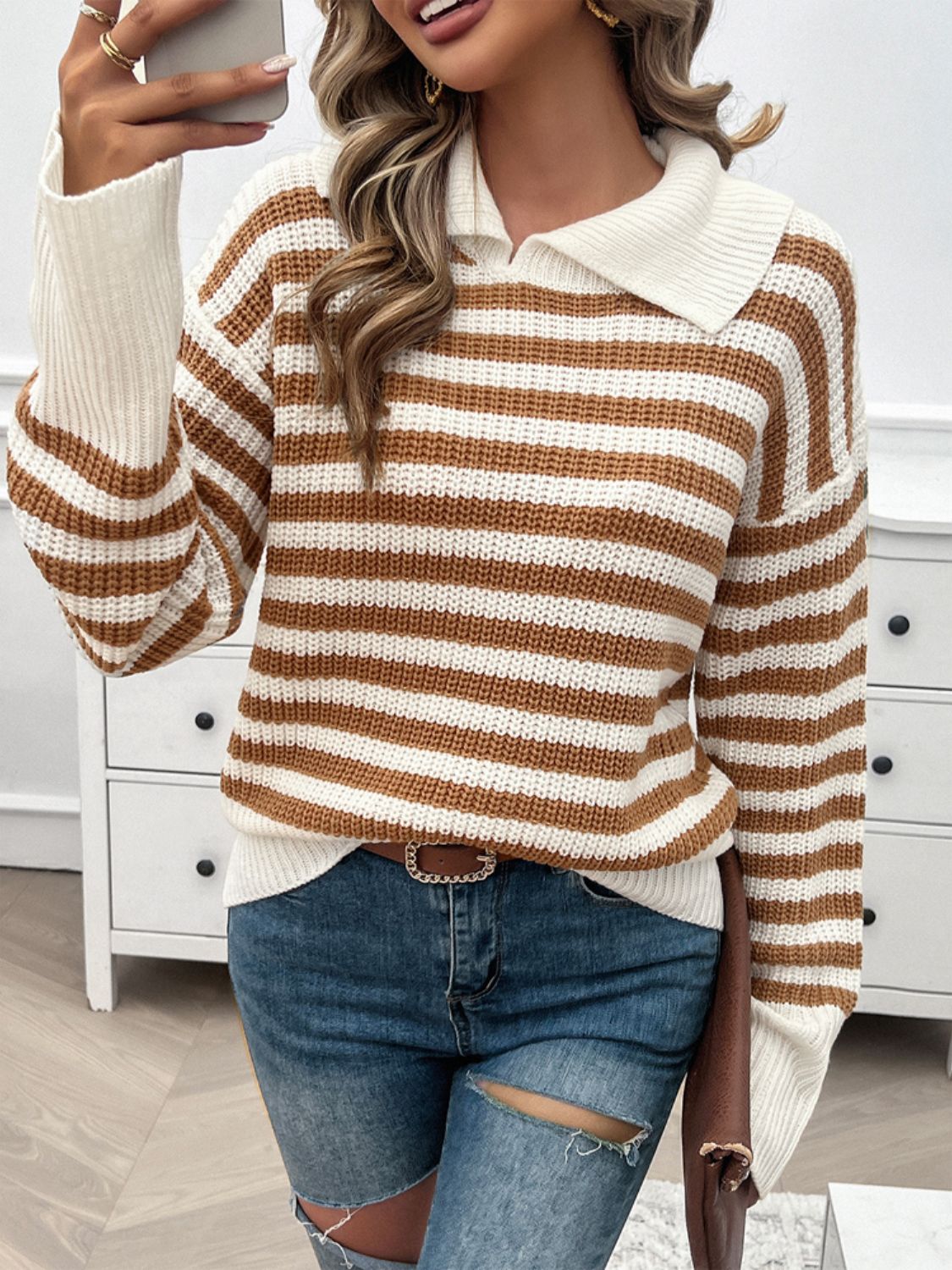 Women's Striped Sweater Collar