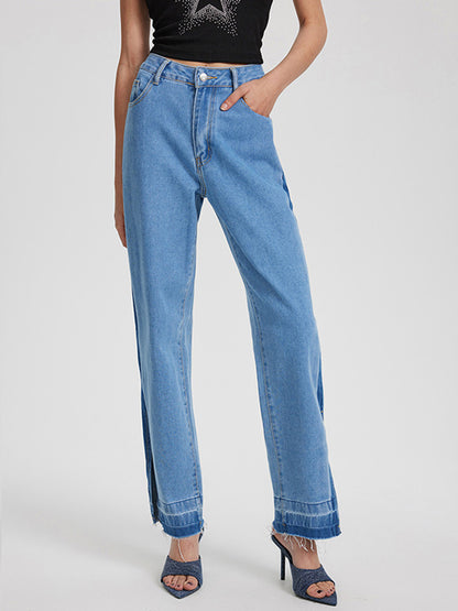 Slit Straight Leg Jeans with Pockets Light