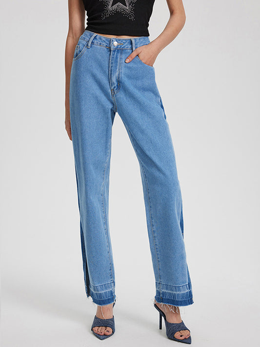 Slit Straight Leg Jeans with Pockets Light