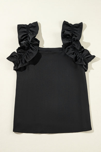 Ruffled Square Neck Tank Black