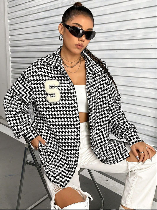 Houndstooth Button-Down Shacket