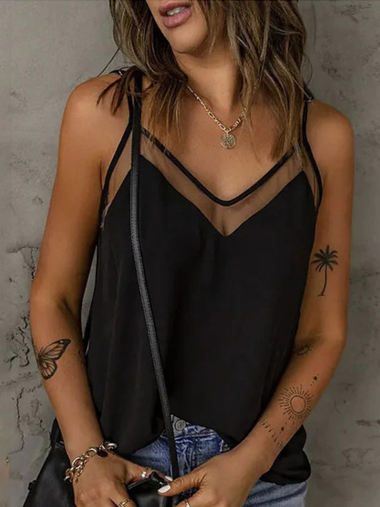 Semi-Sheer V-Neck Cami Top Black