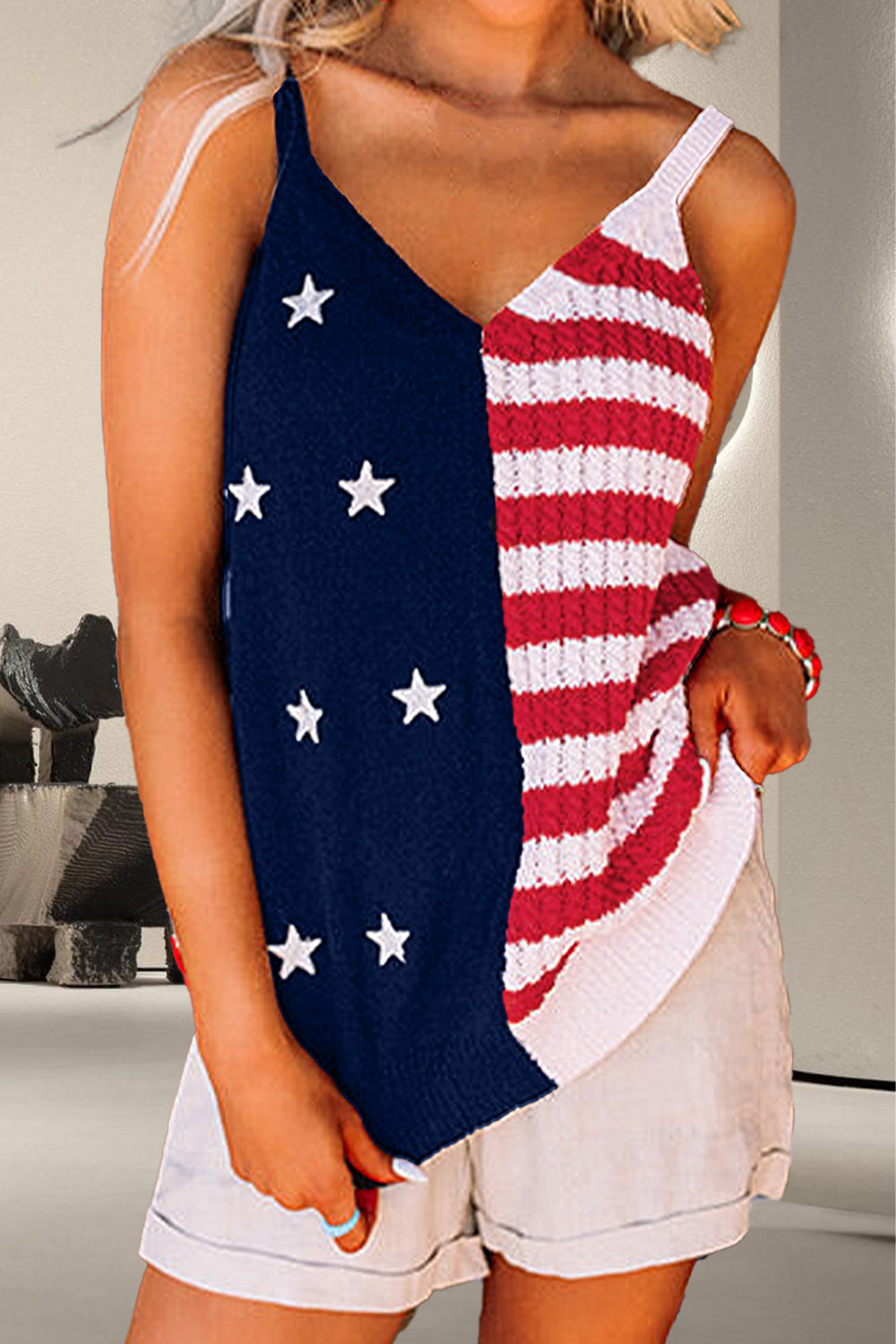 American Flag V-Neck Cami Multicolor