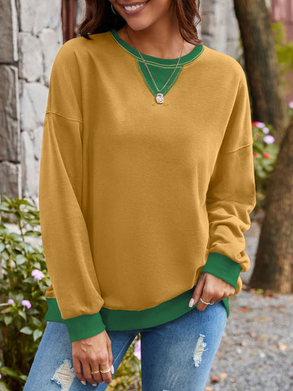 Women's Contrast Long Sleeve Sweatshirt Mustard