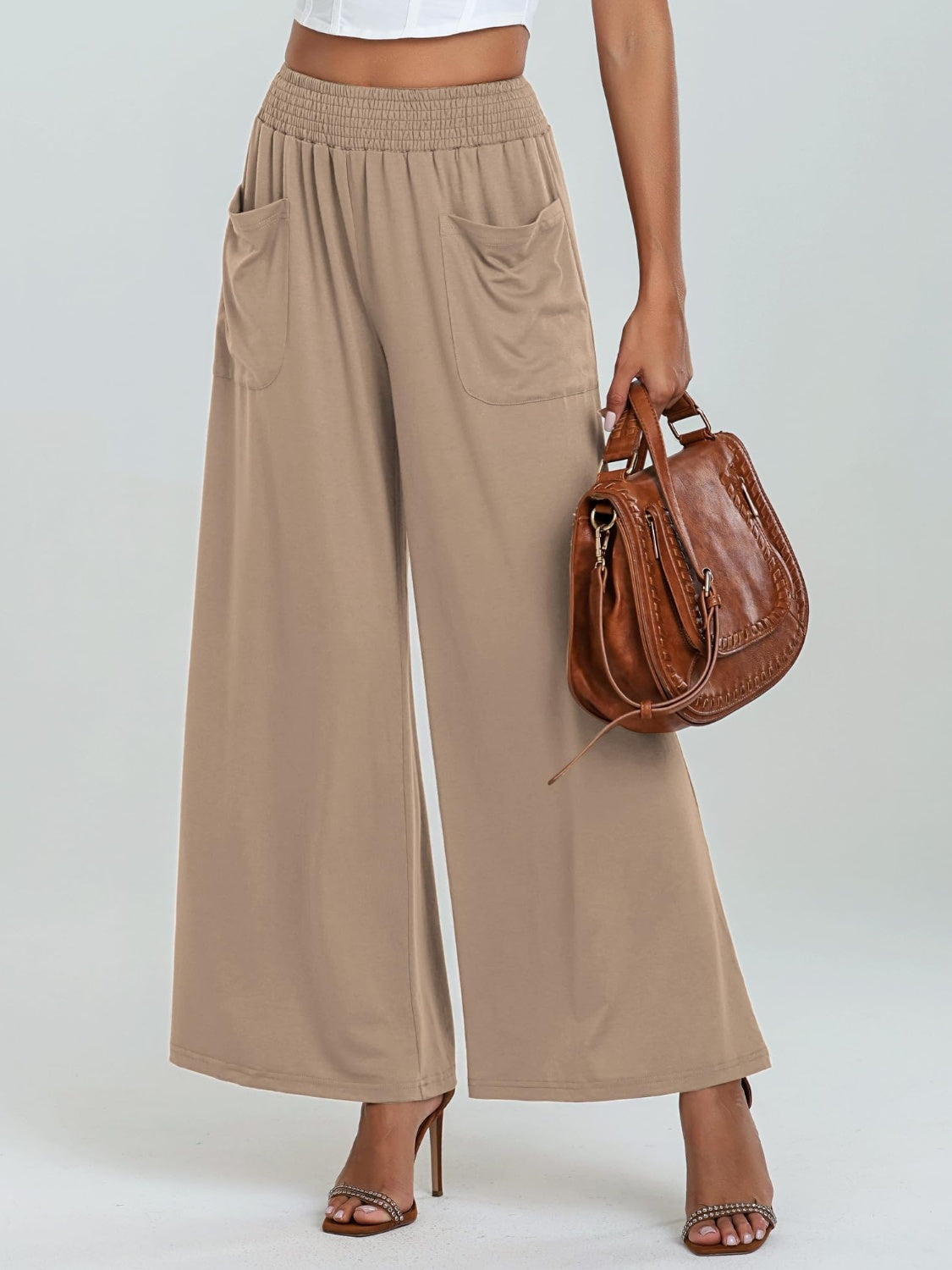 Pocketed Elastic Waist Wide Leg Pants