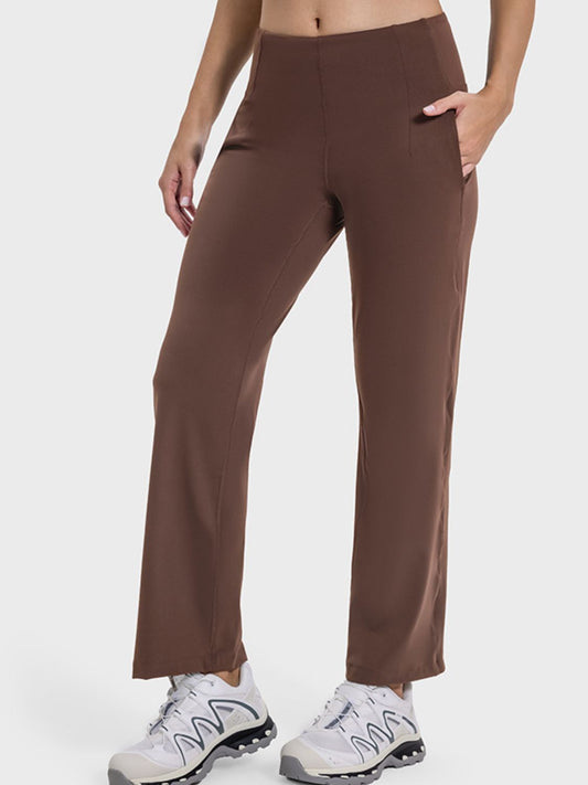 Pocketed High Waist Active Pants Brown