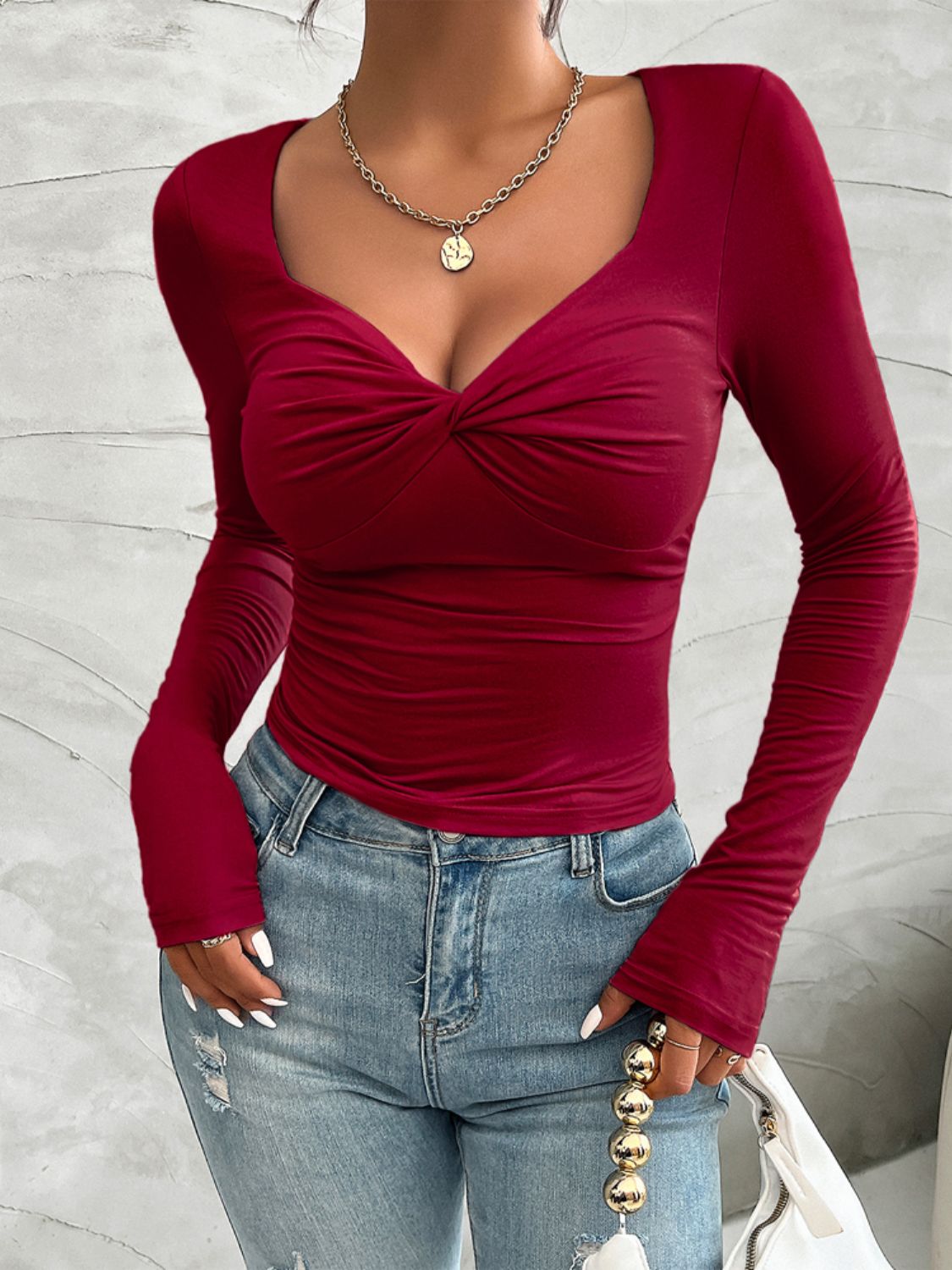 Twisted Long Sleeve Top Burgundy