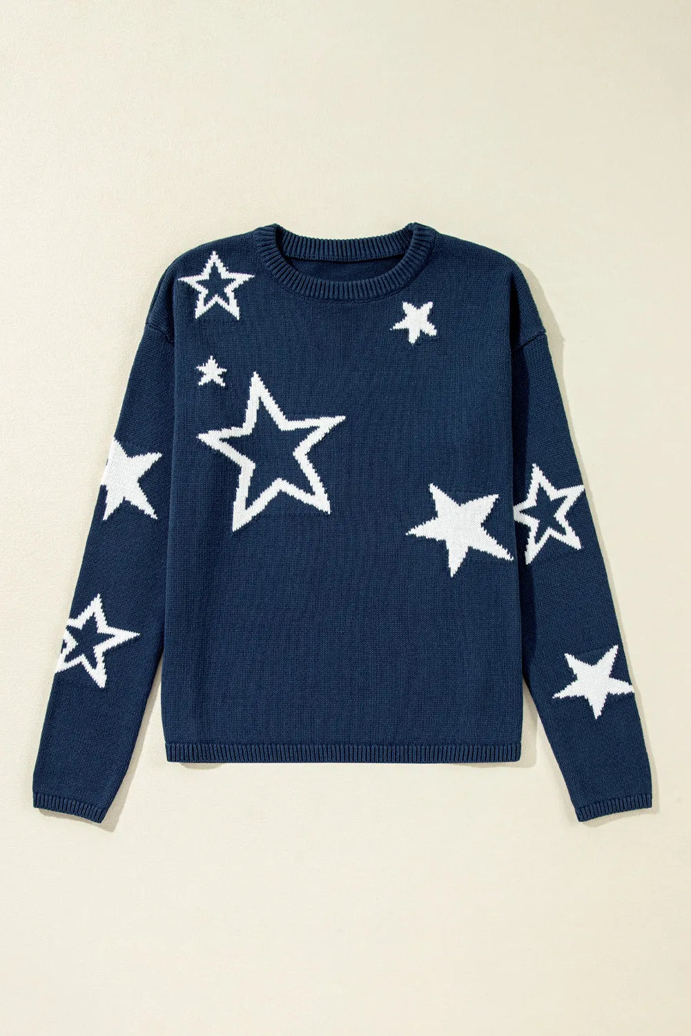 Star Round Neck Long Sleeve Sweater