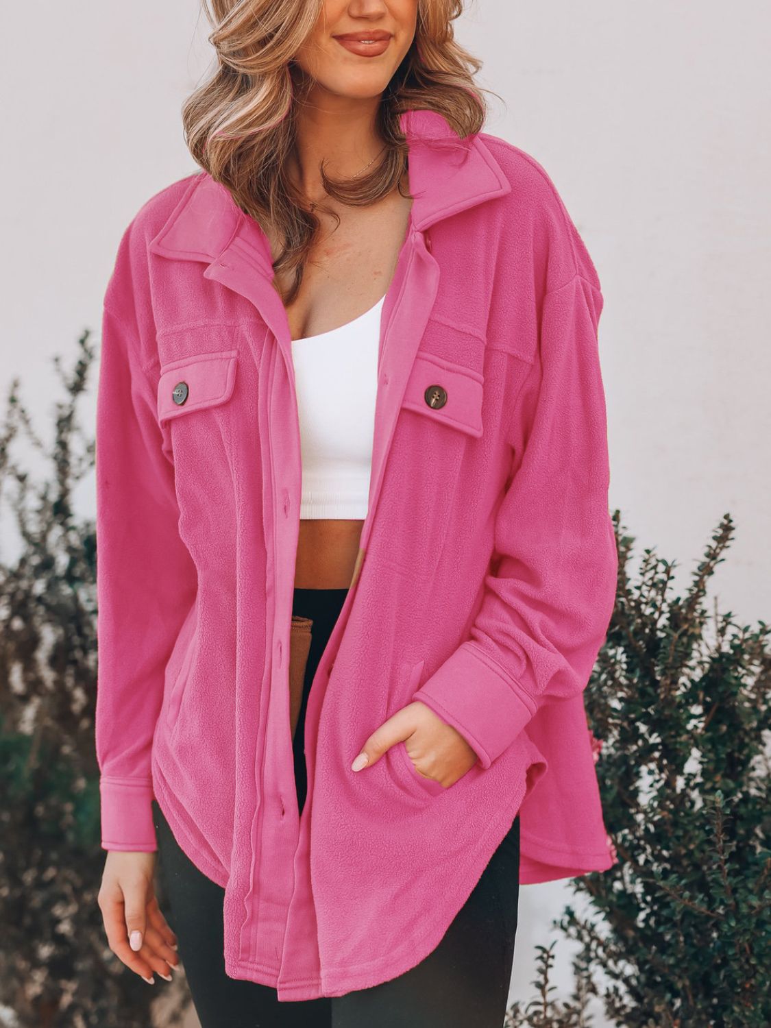 Button Up Long Sleeve Jacket Deep Rose