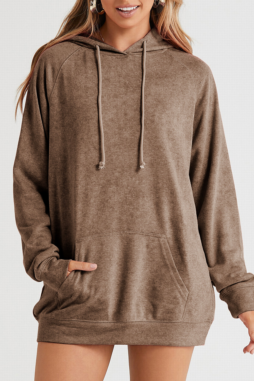 Drawstring Long Sleeve Oversize Hoodie Taupe