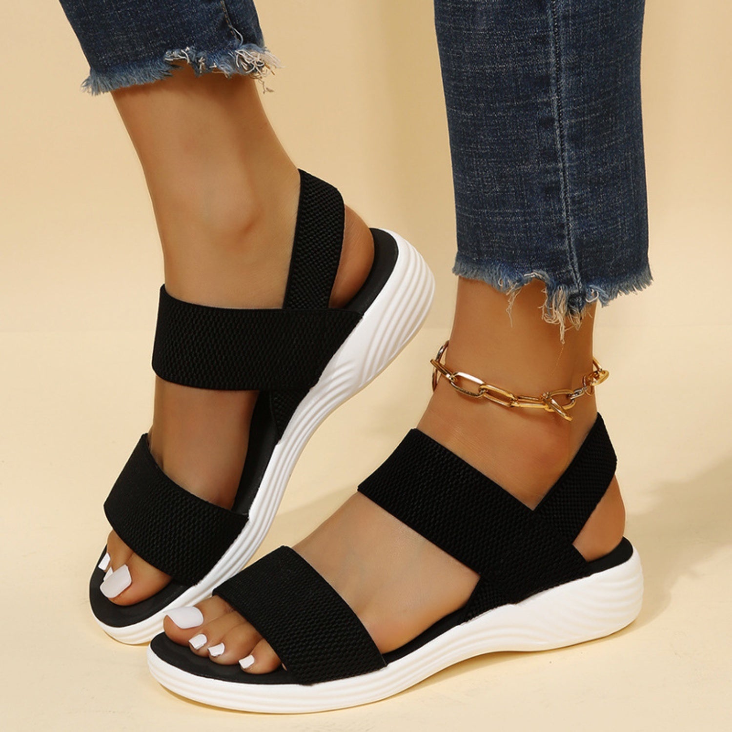 Comfy Rubber Sole Open Toe Sandals Black