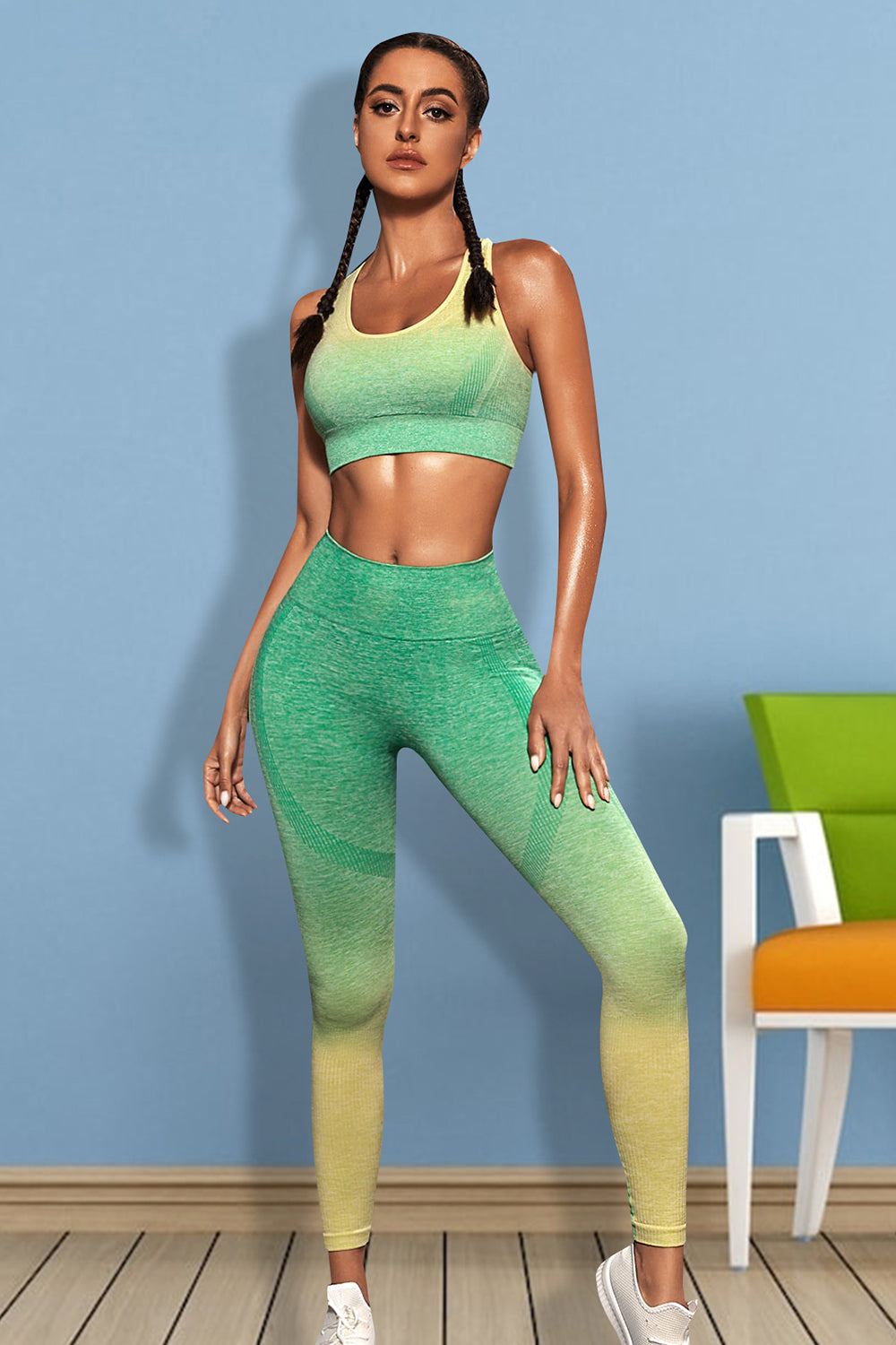 Gradient Sports Tank and Leggings Set Mid Green