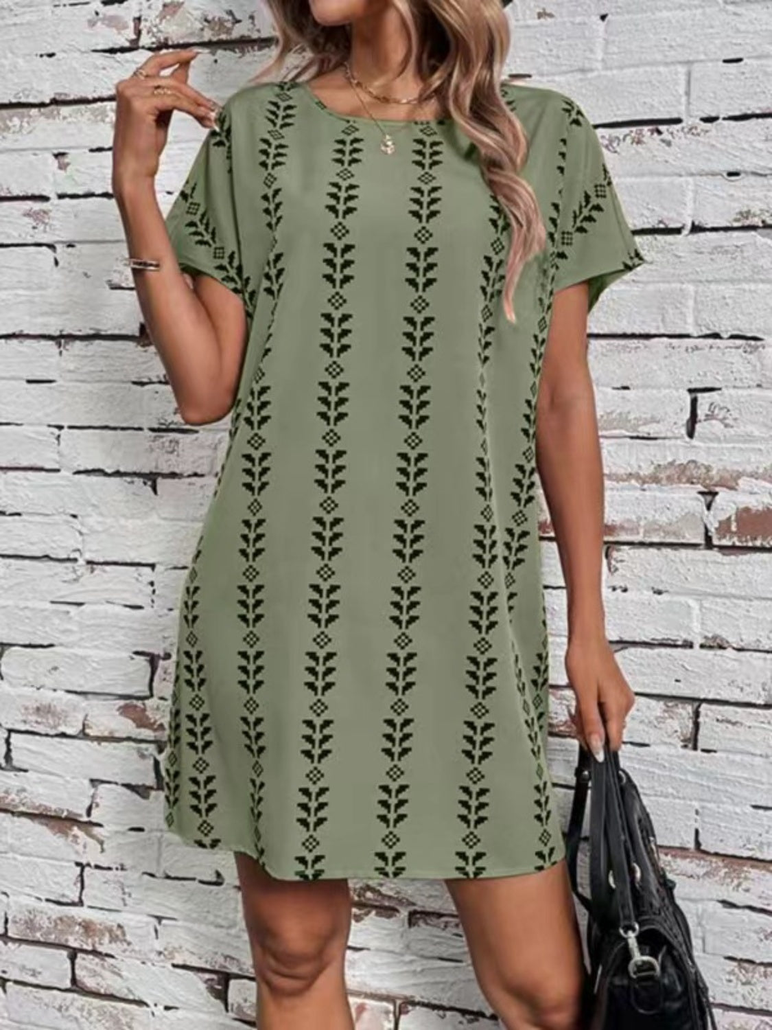 Printed Short Dress Moss