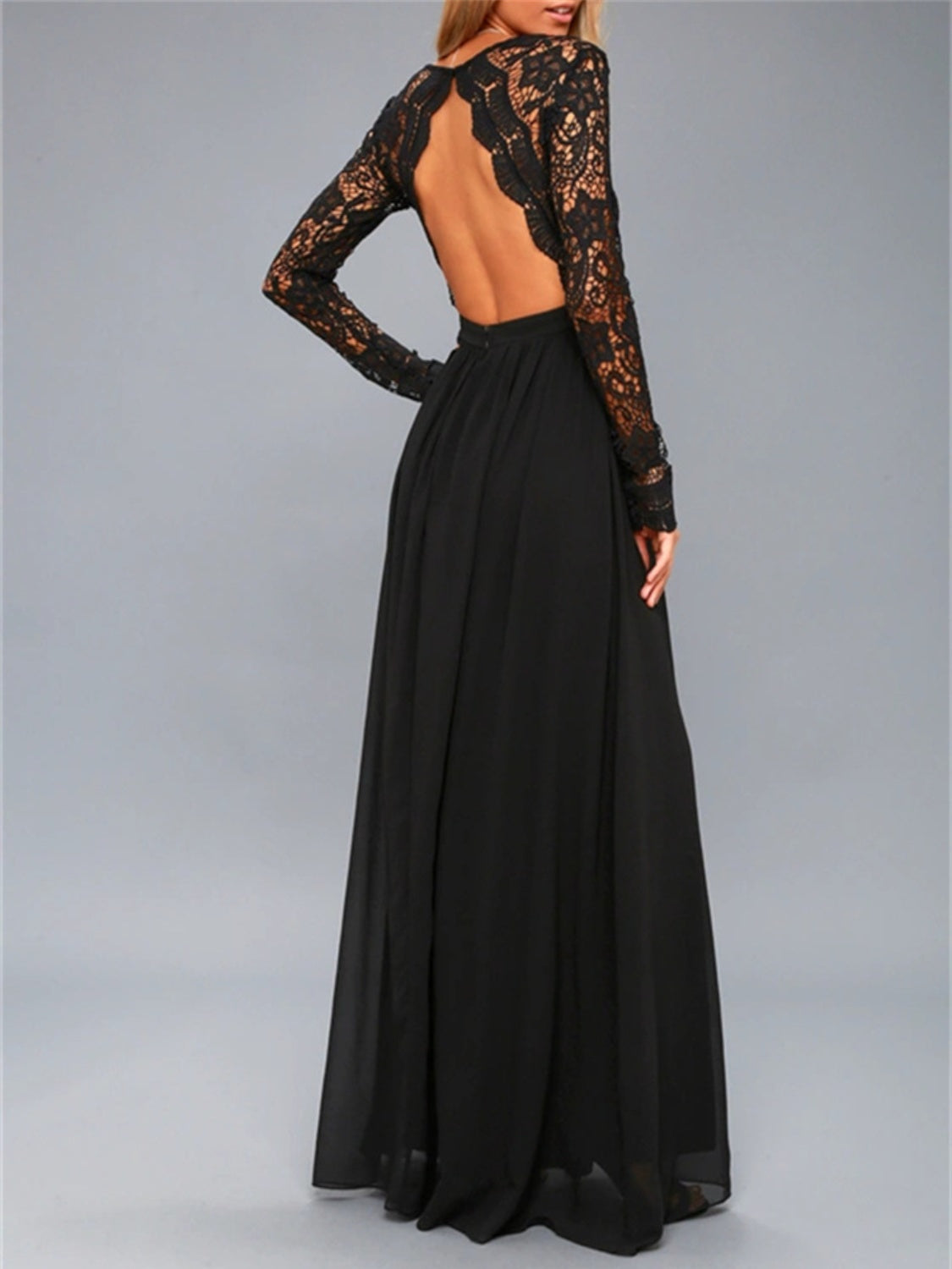 Elegant Lace Backless Maxi Dress