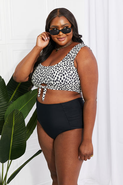 Black Ruched High Waist Bikini with Crop Top