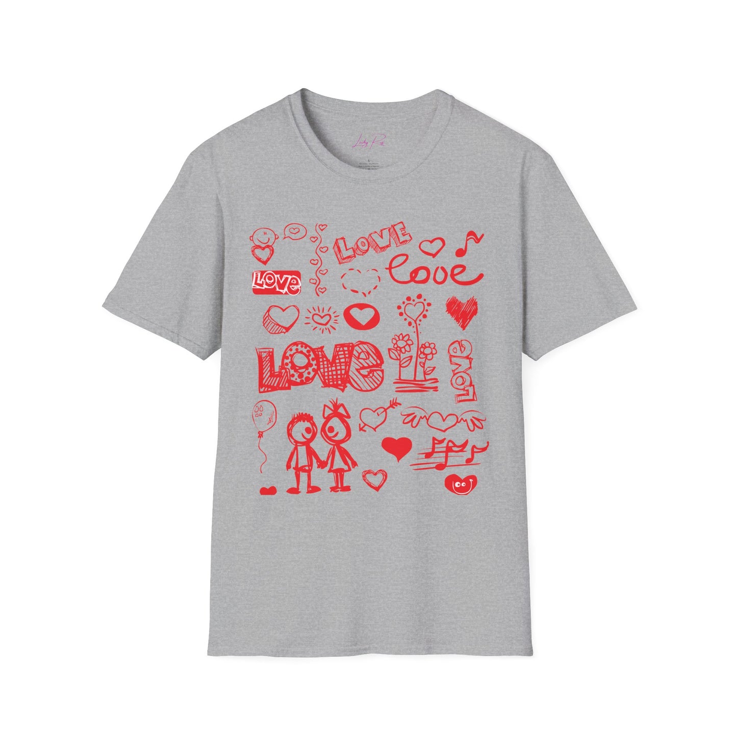 Playful Love Doodle Women’s T-Shirt – Valentine’s Day Edition Sport Grey