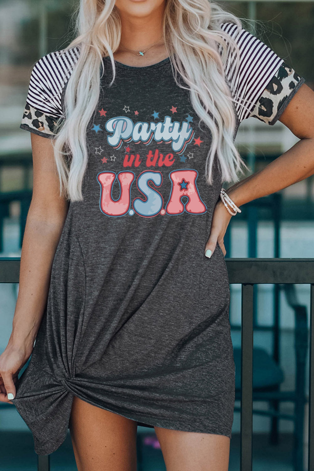 PARTY IN THE USA Graphic Twisted Dress Dark Gray