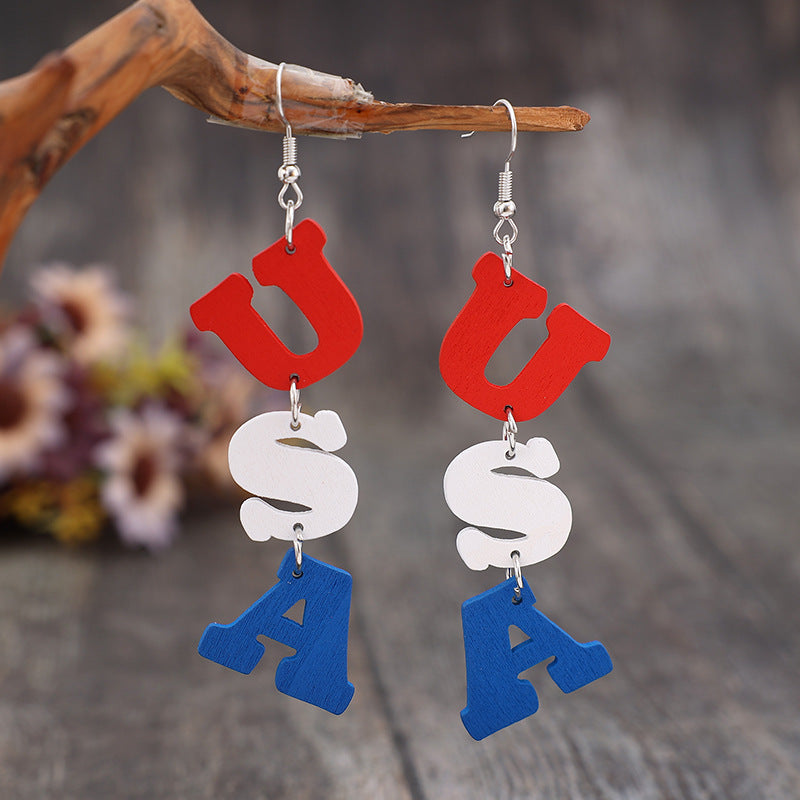 USA Wooden Letter Dangle Earrings White One Size