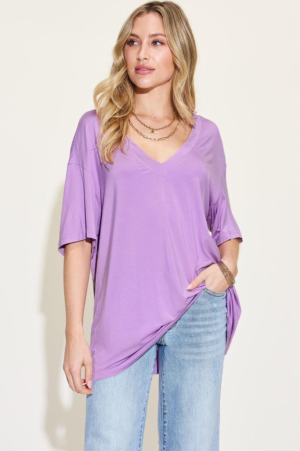 Relaxed Fit Bamboo Tee with Drop Shoulder
