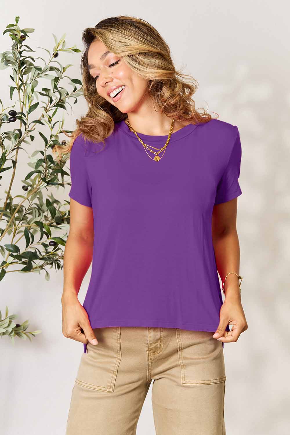 Relaxed Fit Rayon Crewneck Tee Purple