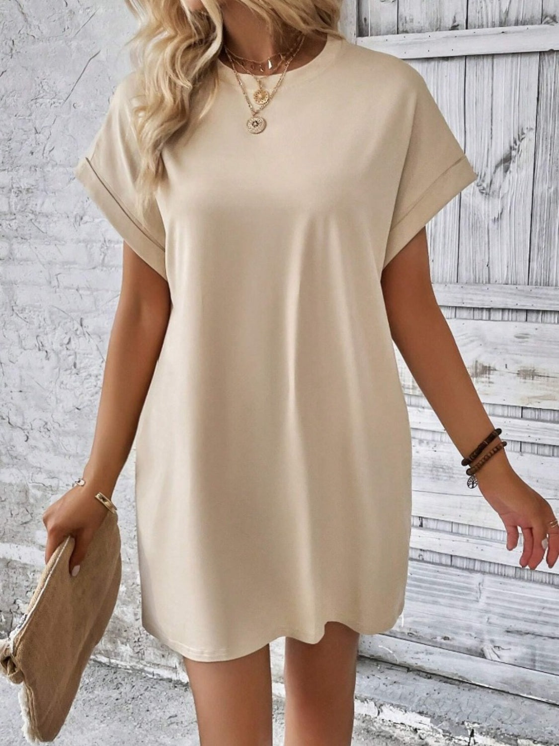 Casual Pocketed Round Neck Tee Dress